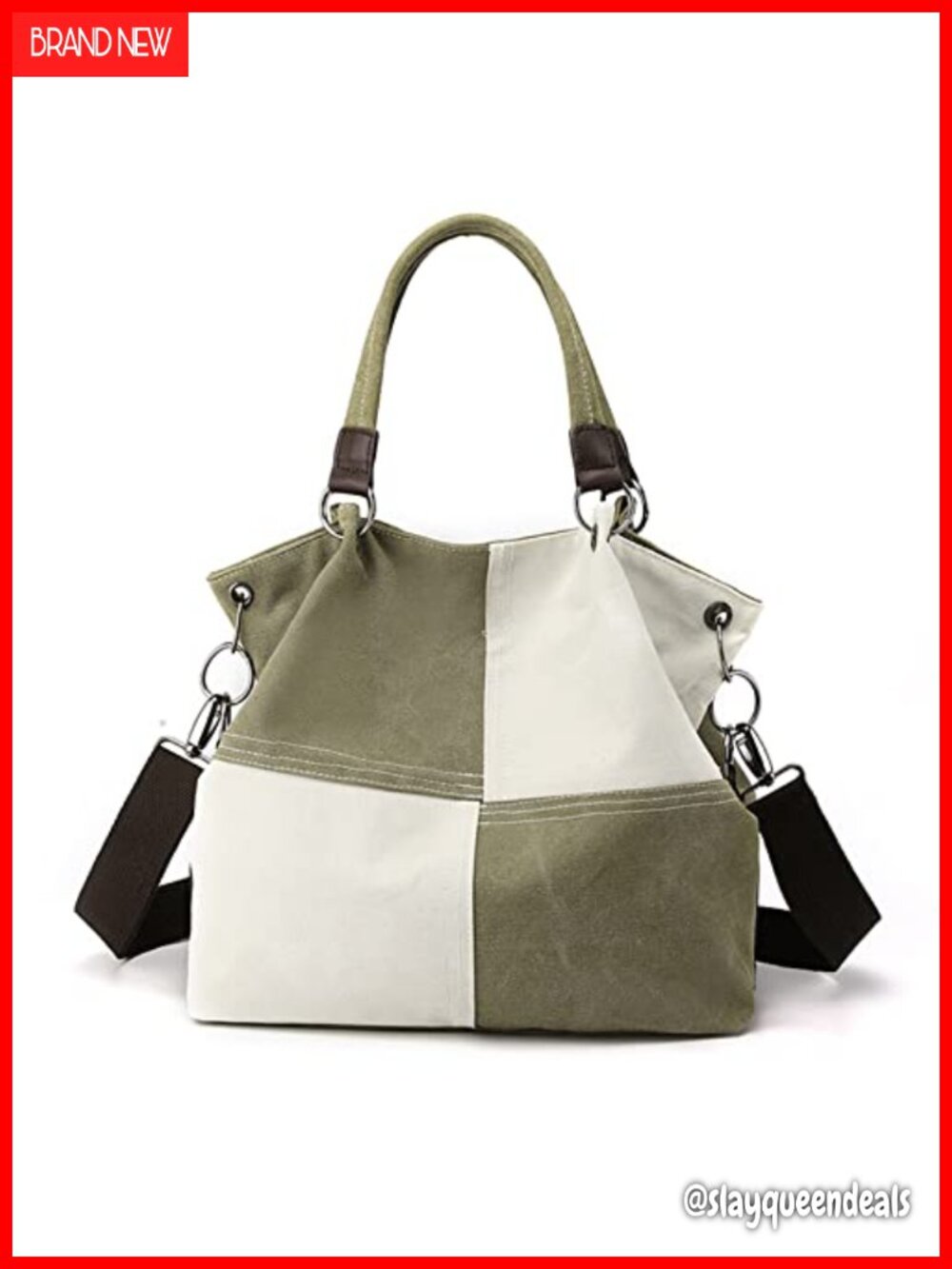 Canvas Tote Shoulder Bag Multi-Pocket Crossbody Satchel Detachable Strap